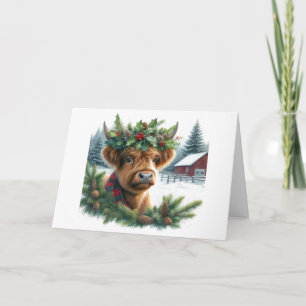 Schattige Highland Koe Kerstdag Vouwbare Kerstkaar Feestdagen Kaart