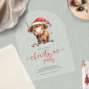 Schattige Highland Koe Kerstfeest Acryl Uitnodigingen