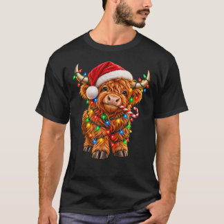 Schattige Highland Koe Kerstlichtjes – Kerst Koe T-shirt