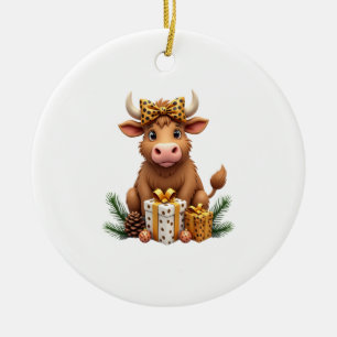 Schattige Highland Koe Kerstman Kerstmis Highland  Keramisch Ornament