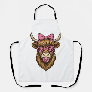 Schattige Highland-koe met roze hartbril Vector_1 Schort