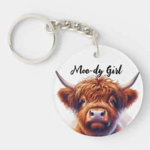 Schattige Highland Koe Moerasmeisje Sleutelhanger