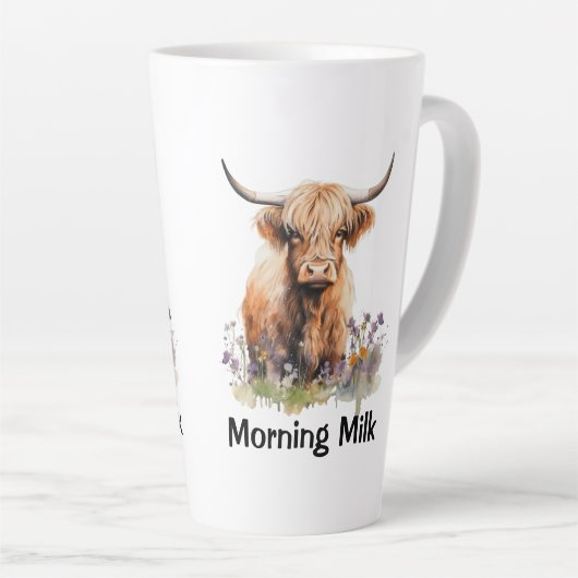 Schattige Highland Koe Morning Milk 2 Gepersonalis Latte Mok (Rechterhoek)
