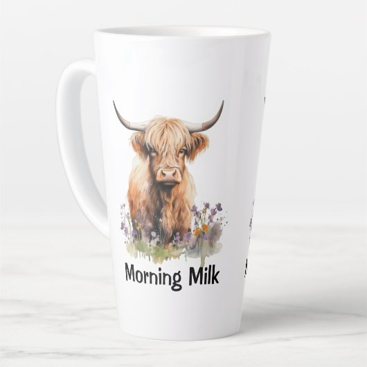 Schattige Highland Koe Morning Milk 2 Gepersonalis Latte Mok (Linkerhoek)