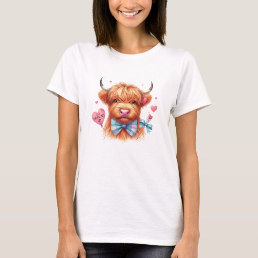 Schattige Highland Koe Valentijn T-shirt (Voorkant)