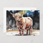 Schattige Highland Koe Waterverf Briefkaart (Voorkant / Achterkant)