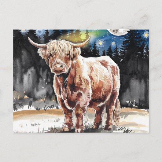 Schattige Highland Koe Waterverf Briefkaart (Voorkant)