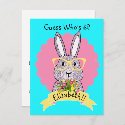 Schattige Hip Bunny met Bril Verjaardagsuitnodigin Uitnodiging Briefkaart (Voorkant / Achterkant)