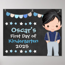 Schattige hippe schooljongen eerste schooldag scho poster