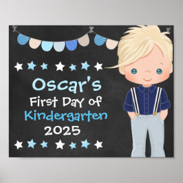 Schattige hippe schooljongen eerste schooldag scho poster