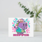 schattige hippie hippo cartoon met tekst briefkaart (Staand voorkant)