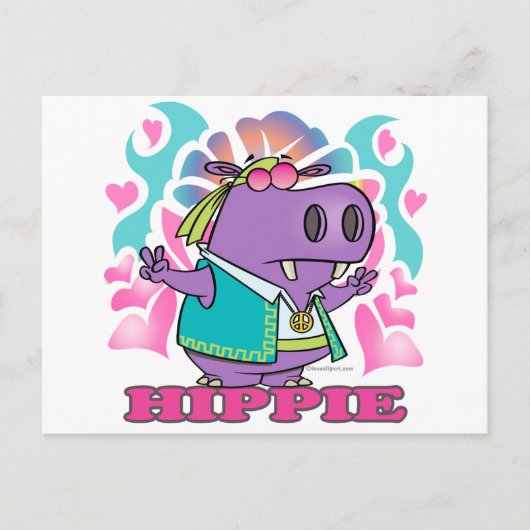 schattige hippie hippo cartoon met tekst briefkaart (Voorkant)
