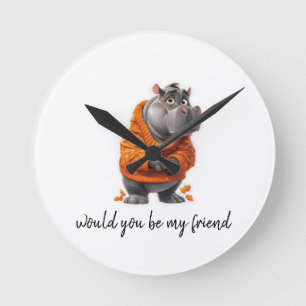 Schattige Hippo Art Prints Perfect voor Dierenvrie Ronde Klok