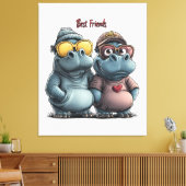 Schattige Hippo Beste Vrienden Muurkunst Canvas Afdruk (Insitu (Woonkamer))