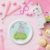 Schattige Hippo Groene Auto Naam Jongen Verjaardag Papieren Bordje (Feest)