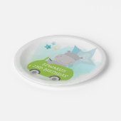 Schattige Hippo Groene Auto Naam Jongen Verjaardag Papieren Bordje (Gekanteld)