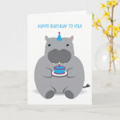 Schattige Hippo Happy Birthday Wenskaart Kaart (Gele Bloem)