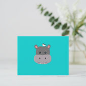 schattige hippo met vogel briefkaart (Staand voorkant)
