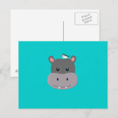 schattige hippo met vogel briefkaart (Voorkant / Achterkant)