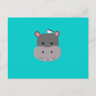 schattige hippo met vogel briefkaart
