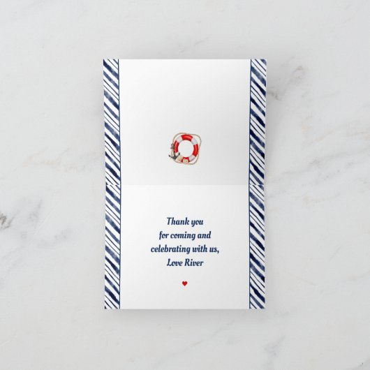 Schattige Hippo Nautical Navy Blue 1st Birthday Bo Bedankkaart (Binnen)