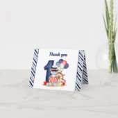 Schattige Hippo Nautical Navy Blue 1st Birthday Bo Bedankkaart (Voorkant)