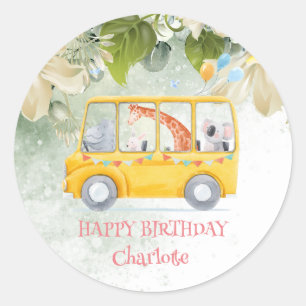 Schattige Hippo Schoolbus Safari oerwoud Verjaarda Ronde Sticker