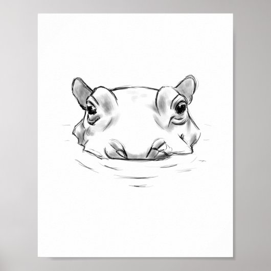 Schattige hippo tekening poster (Voorkant)