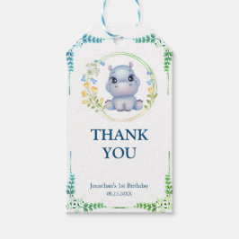 Schattige Hippopotamus Flower Wreath Birthday Beda Cadeaulabel