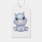 Schattige Hippopotamus Flower Wreath Birthday Beda Cadeaulabel (Achterkant)