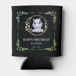 Schattige Hippopotamus Flower Wreath Birthday Zwar Blikjeskoeler