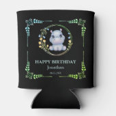 Schattige Hippopotamus Flower Wreath Birthday Zwar Blikjeskoeler (Achterkant)