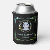 Schattige Hippopotamus Flower Wreath Birthday Zwar Blikjeskoeler (Blikje Achterkant)