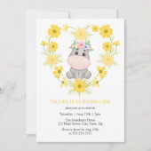 Schattige Hippopotamus Geel Bloemhart 1e Verjaarda Kaart (Voorkant)