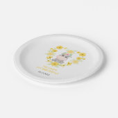 Schattige Hippopotamus Geel Bloemhart 1e Verjaarda Papieren Bordje (Gekanteld)