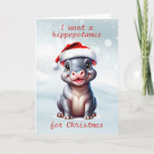 Schattige Hippopotamus Santa Hat Sneeuwwitje Kerst Feestdagen Kaart (Voorkant)