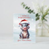 Schattige Hippopotamus Santa Hat Sneeuwwitje Kerst Feestdagenkaart (Staand voorkant)