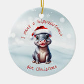 Schattige Hippopotamus Santa Hat Sneeuwwitje Kerst Keramisch Ornament (Voorkant)