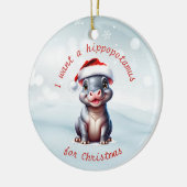 Schattige Hippopotamus Santa Hat Sneeuwwitje Kerst Keramisch Ornament (Links)