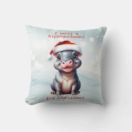 Schattige Hippopotamus Santa Hat Sneeuwwitje Kerst Kussen