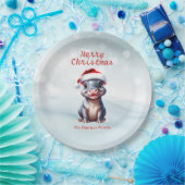 Schattige Hippopotamus Santa Hat Sneeuwwitje Kerst Papieren Bordje (Feest)