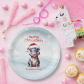 Schattige Hippopotamus Santa Hat Sneeuwwitje Kerst Papieren Bordje (Feest)