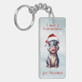 Schattige Hippopotamus Santa Hat Sneeuwwitje Kerst Sleutelhanger (Voorkant Links)