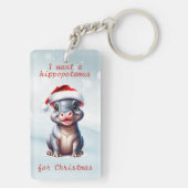 Schattige Hippopotamus Santa Hat Sneeuwwitje Kerst Sleutelhanger (achterkant)