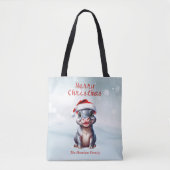 Schattige Hippopotamus Santa Hat Sneeuwwitje Kerst Tote Bag (Voorkant)
