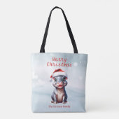 Schattige Hippopotamus Santa Hat Sneeuwwitje Kerst Tote Bag (Achterkant)