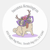 Schattige Hipster Boho Hippie Pug Groot Glazen Adr Ronde Sticker (Voorkant)