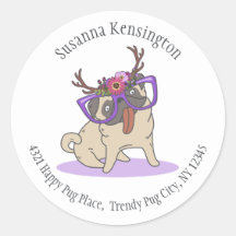 Schattige Hipster Boho Hippie Pug Groot Glazen Adr