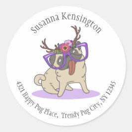 Schattige Hipster Boho Hippie Pug Groot Glazen Adr Ronde Sticker