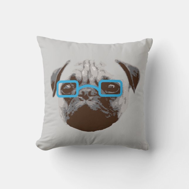 Schattige hipsterpug met bril kussen (Voorkant)
